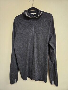 Ibex Men’s Indie Hoodie Merino Wool Zque Base Layer Gray Thumb Hole Size XL